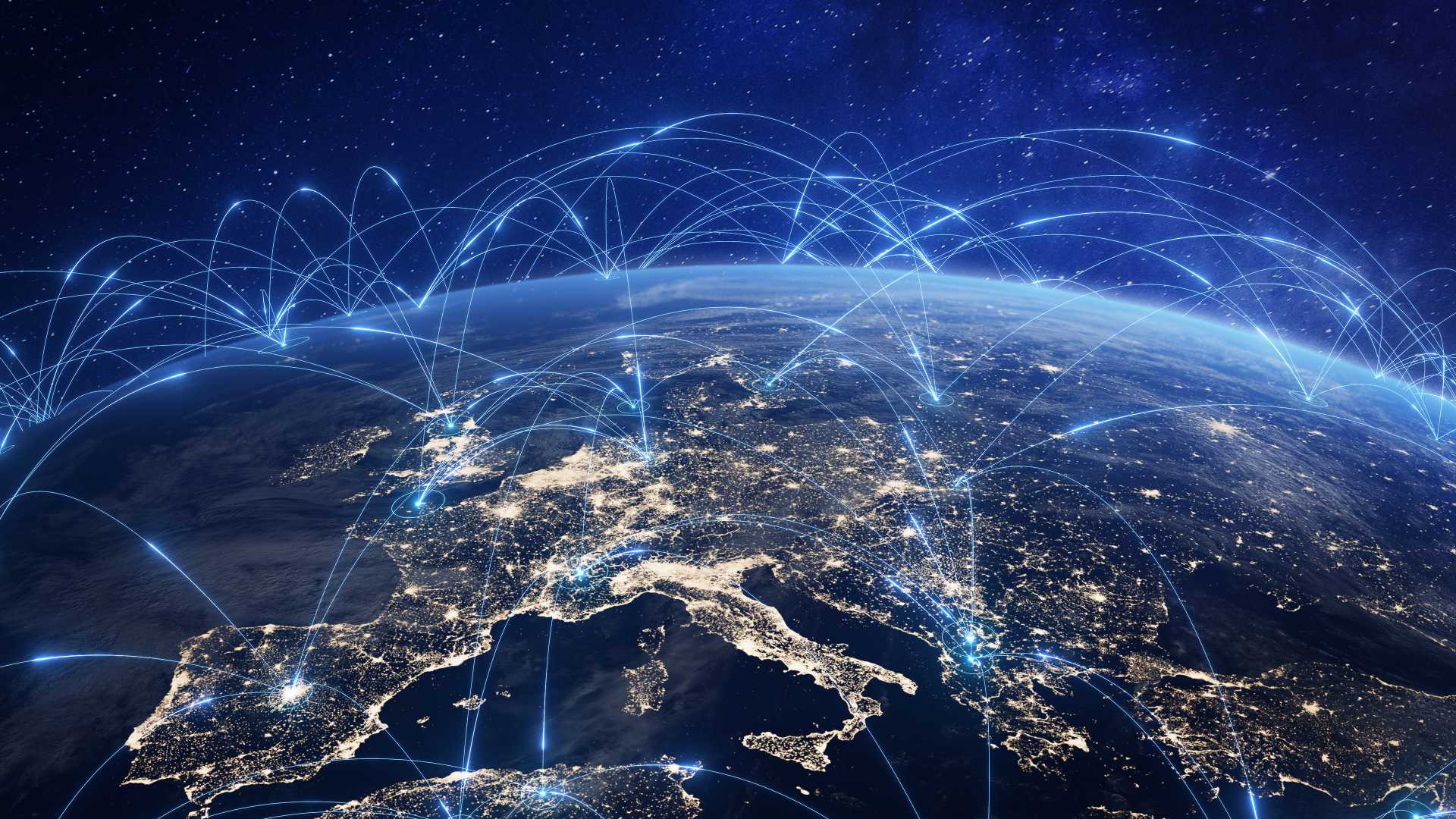 Earth with lines across all sides, displaying connections.