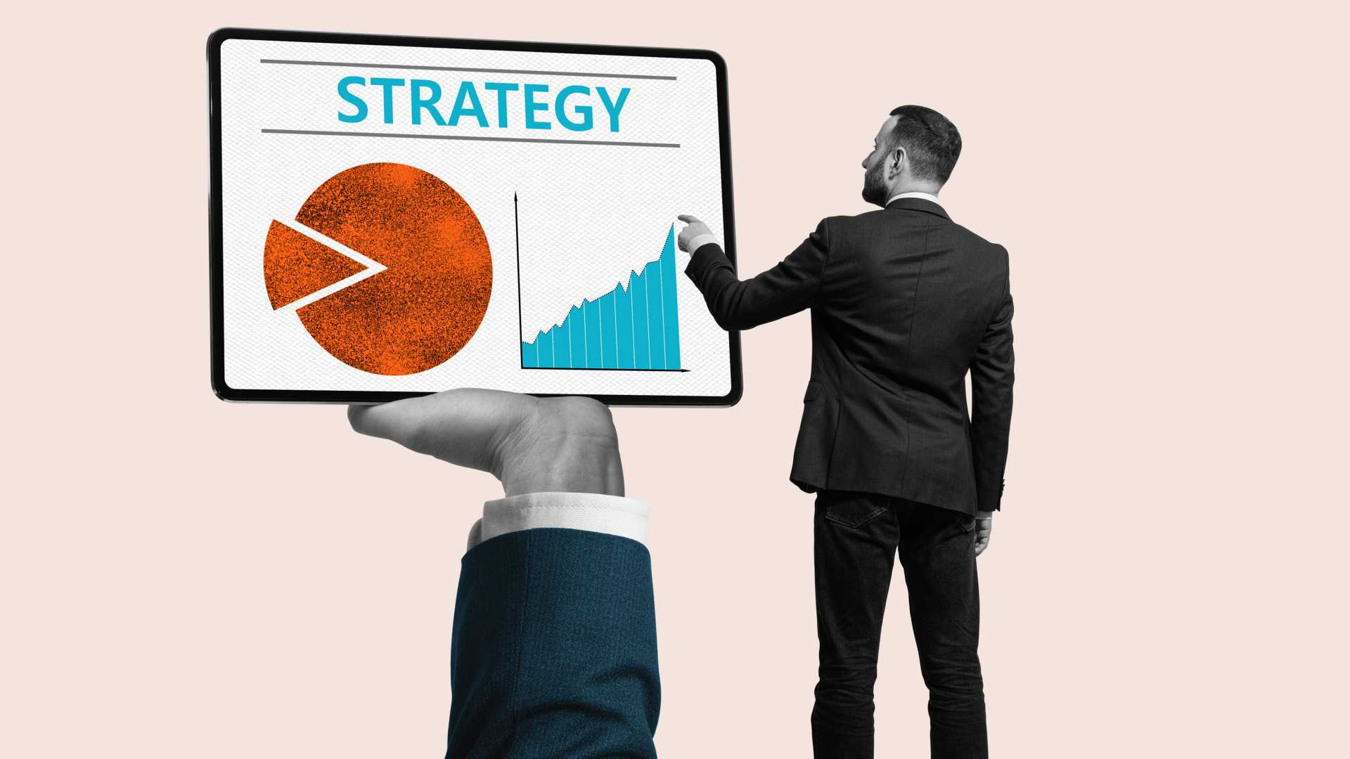 A cartoon businessman looking at a graph for strategy.