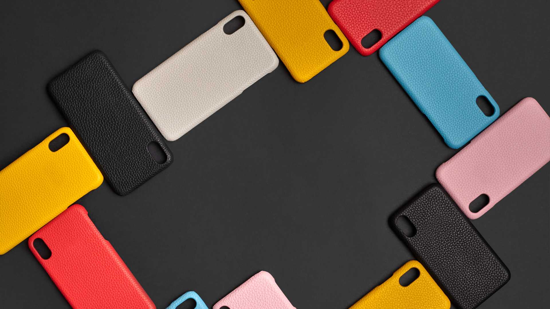 Different colored phone cases.