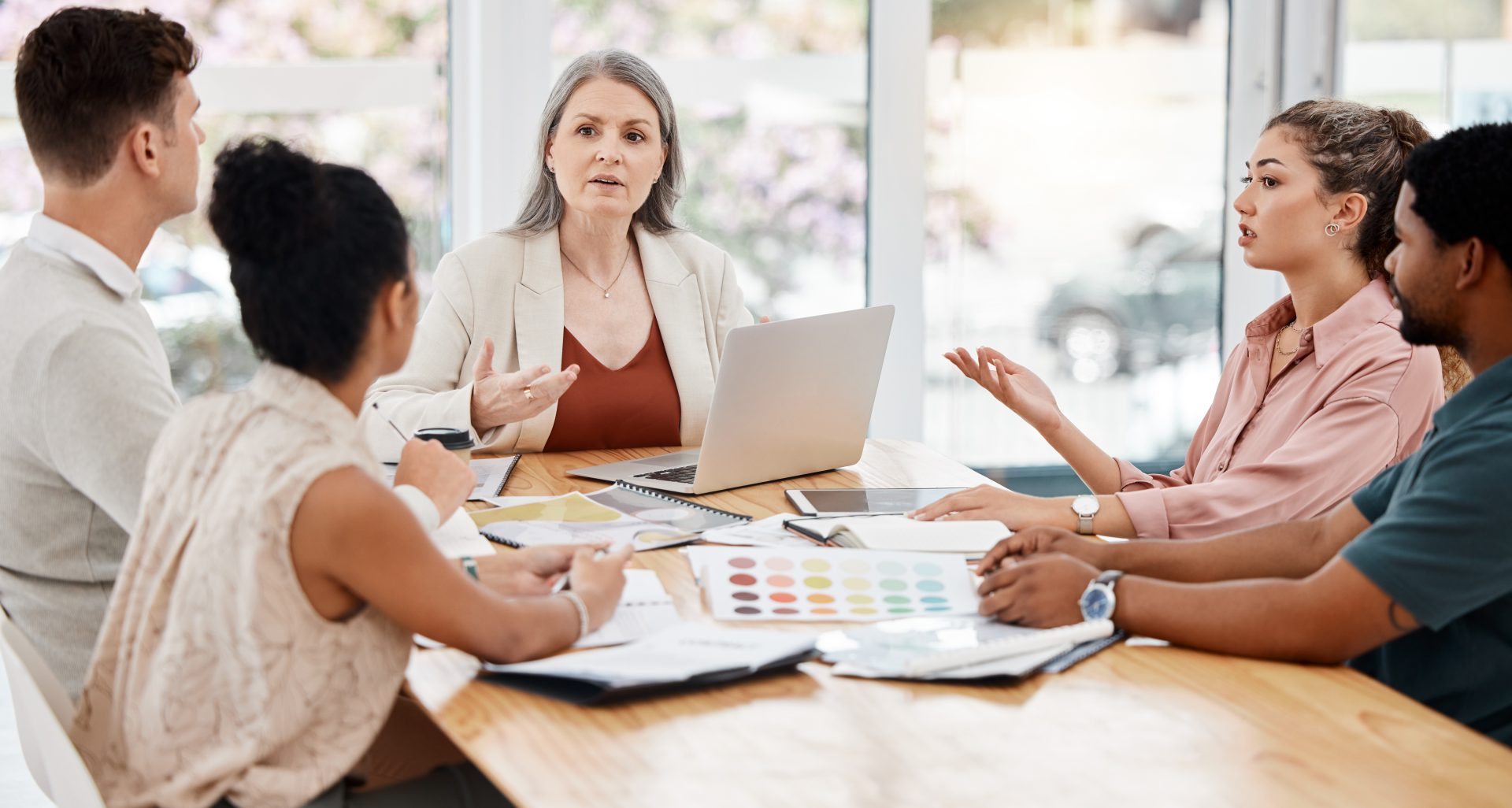 Team collaboration in a meeting.