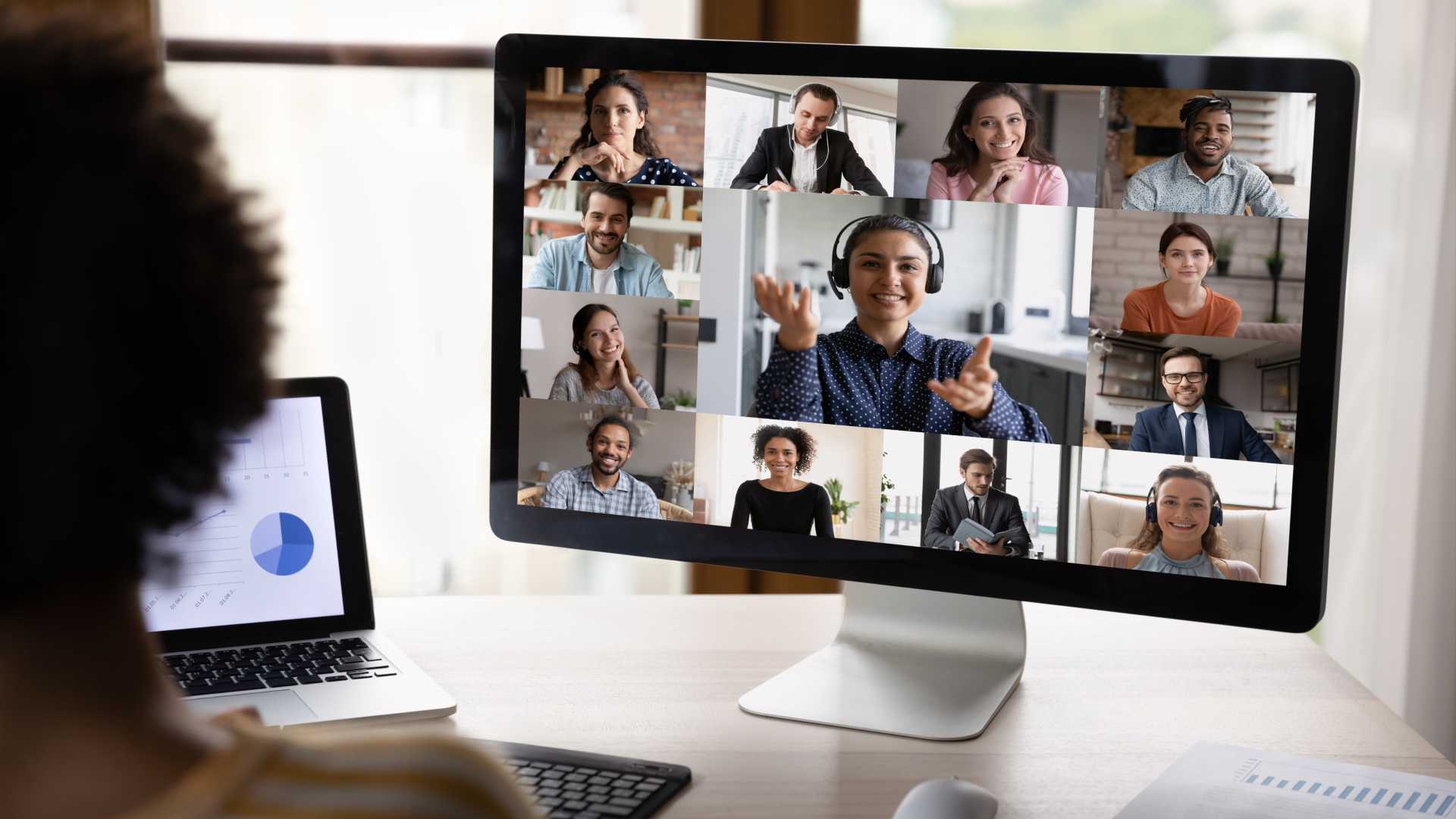 Man attending an online course.