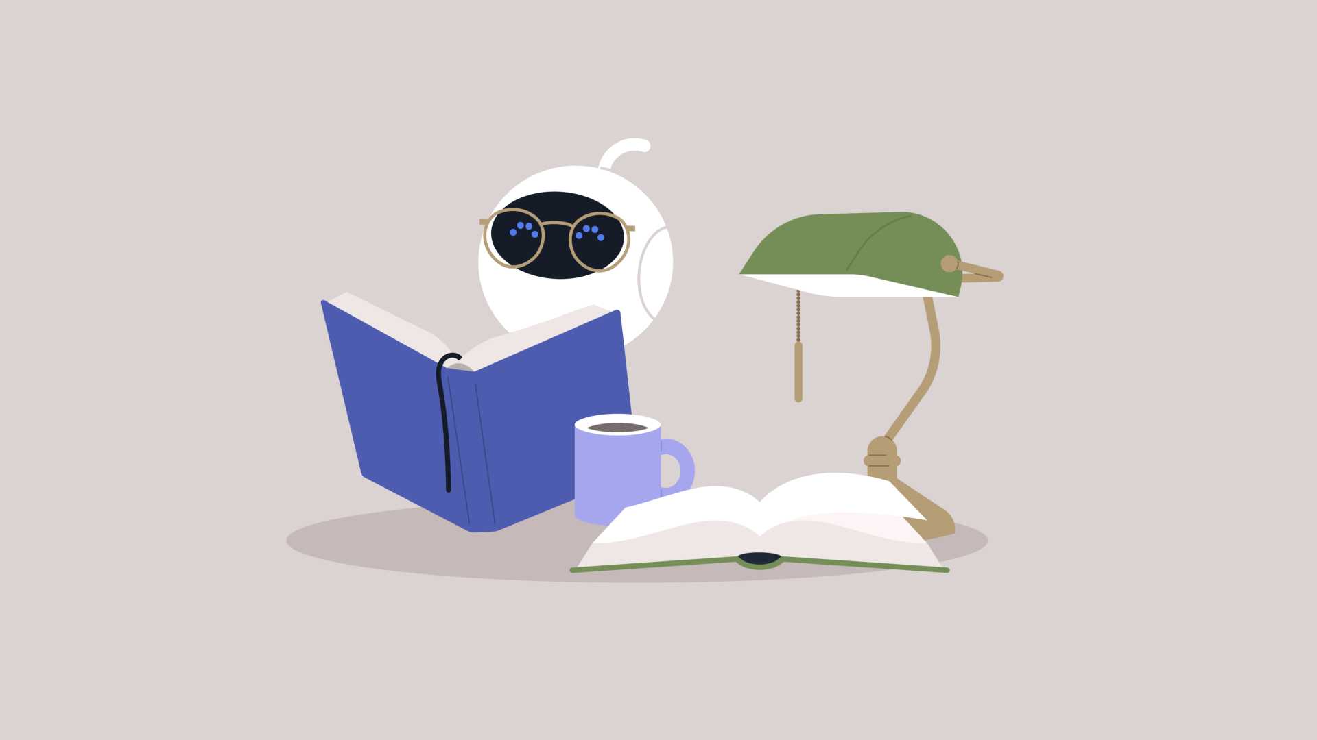 AI robot looking at books.