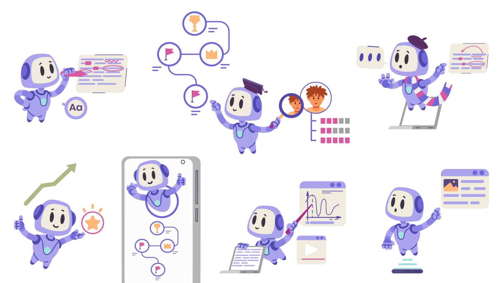 AI robots doing different tasks.