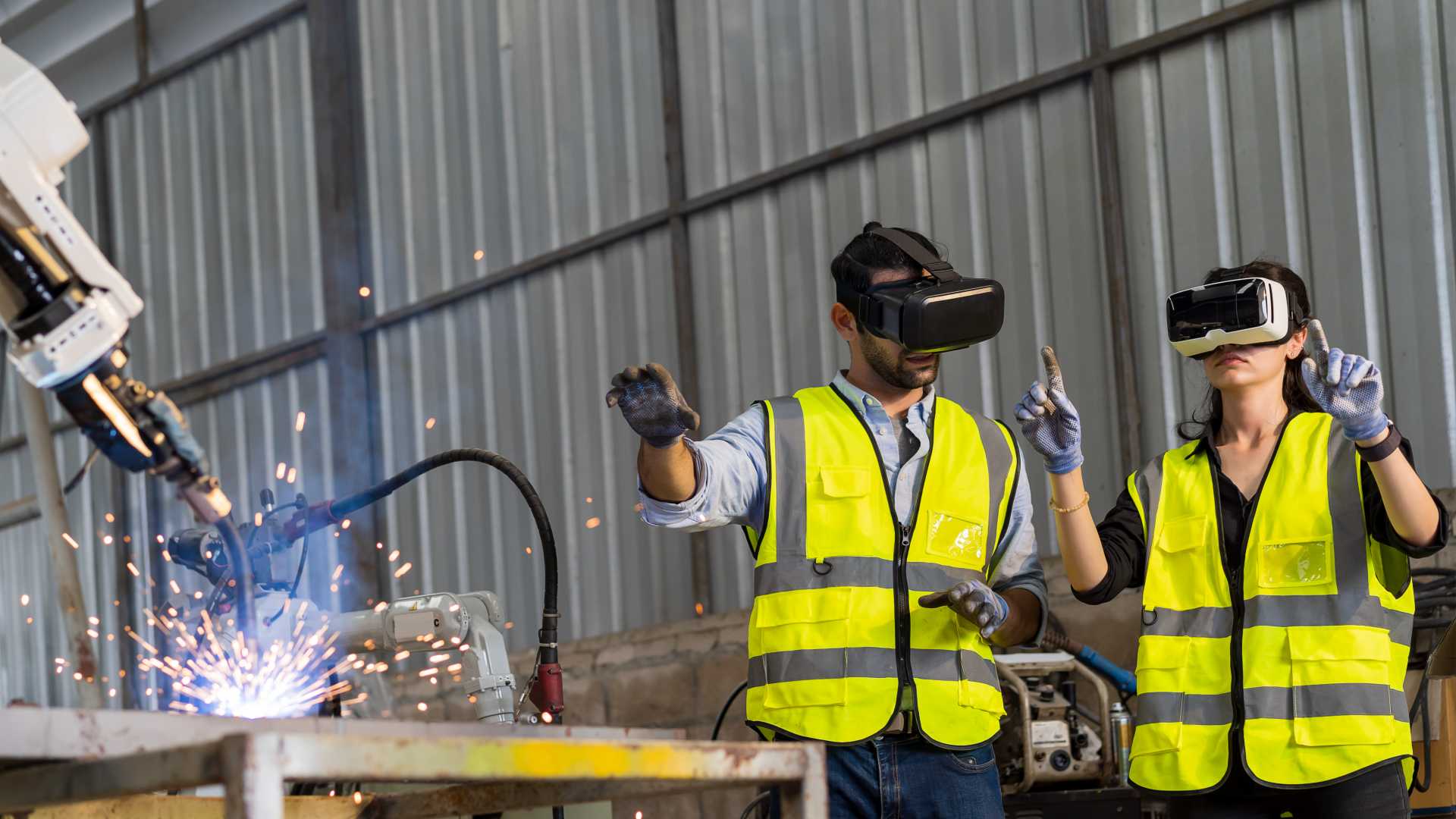 Construction site workers using AI.