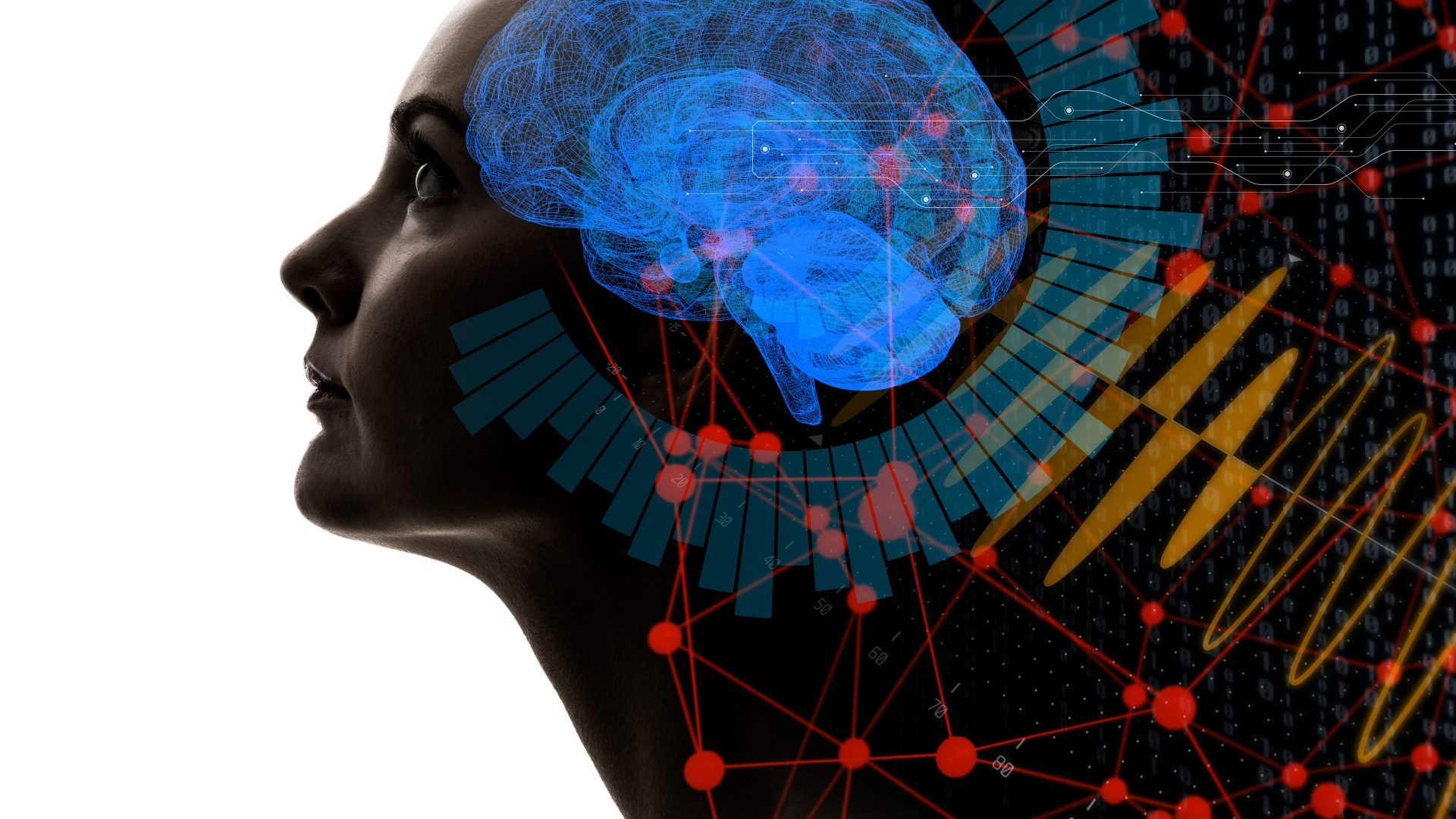 Woman with a brain outline.