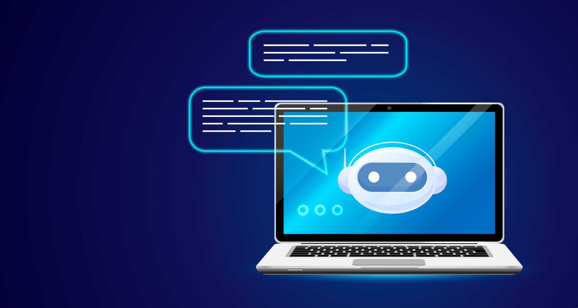 AI chatbot against a blue background with chat bubbles