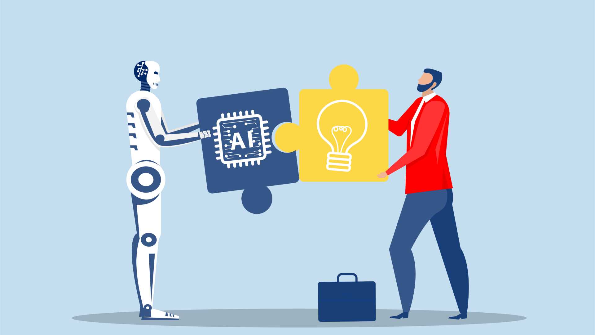 Robot and a person interacting with one another.
