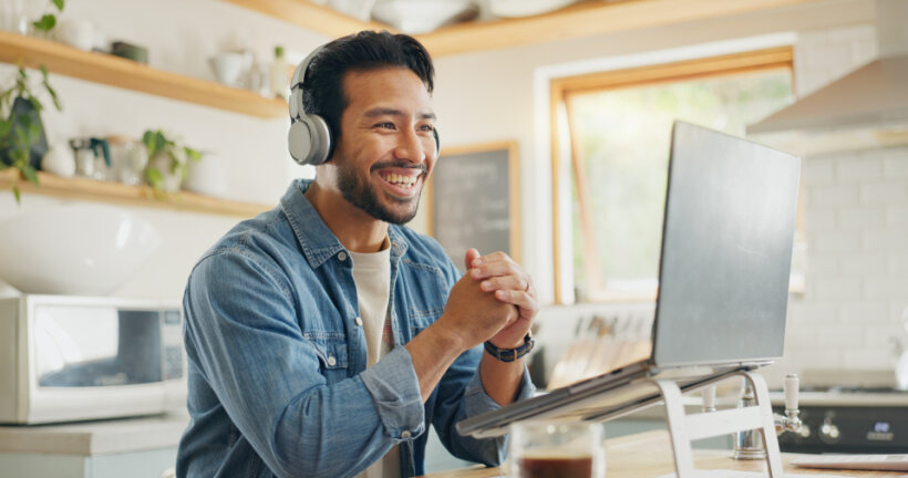 Man having a remote meeting,