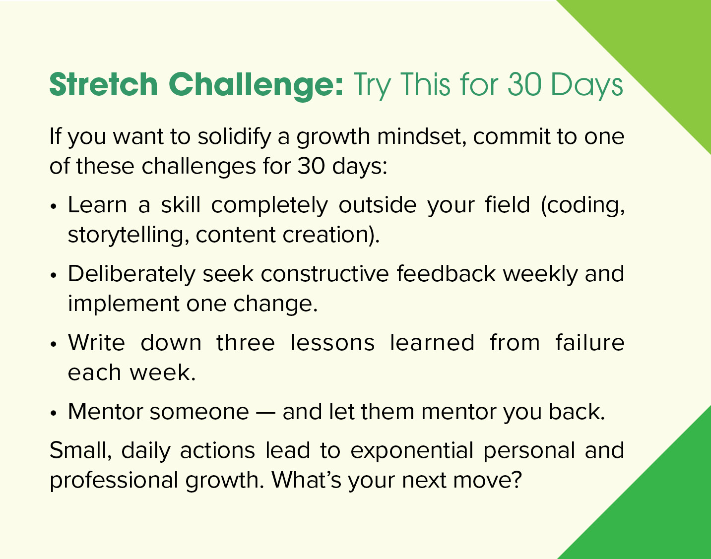 sidebar content explaining a challenge to help build a growth mindset and become a lifelong learner
