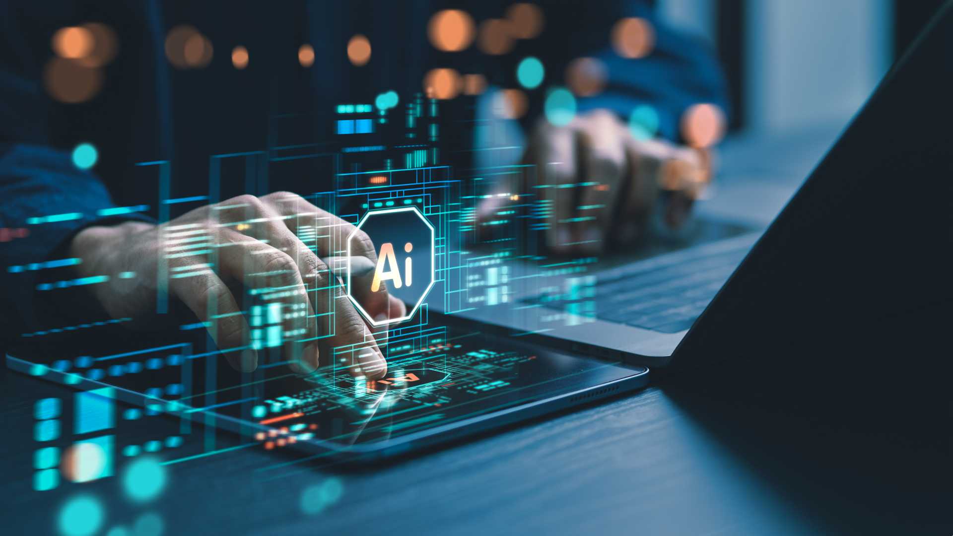 Person using AI on his laptop.
