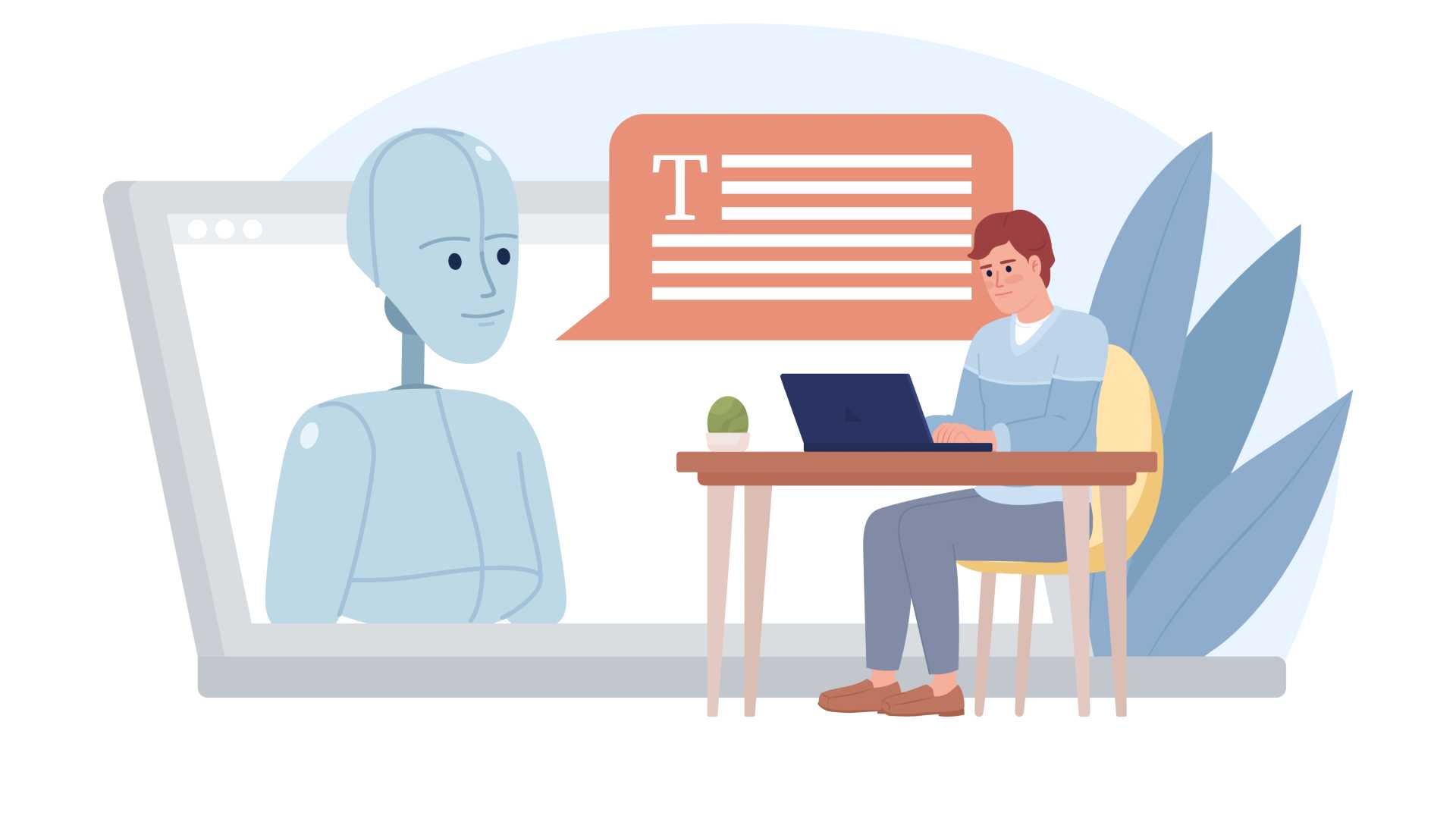 Robot and human interaction with AI.