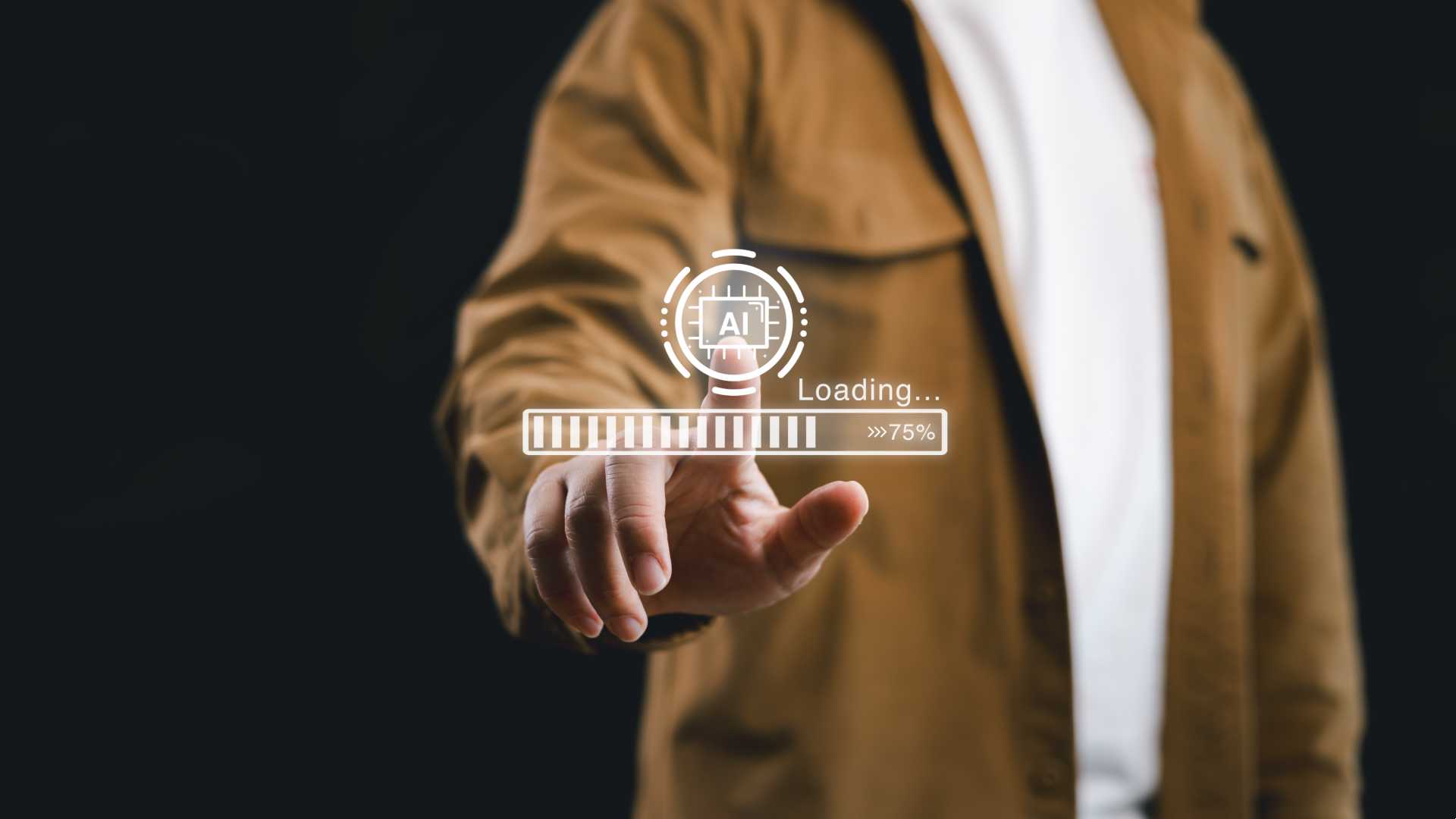 Man interacting with a digital AI button.