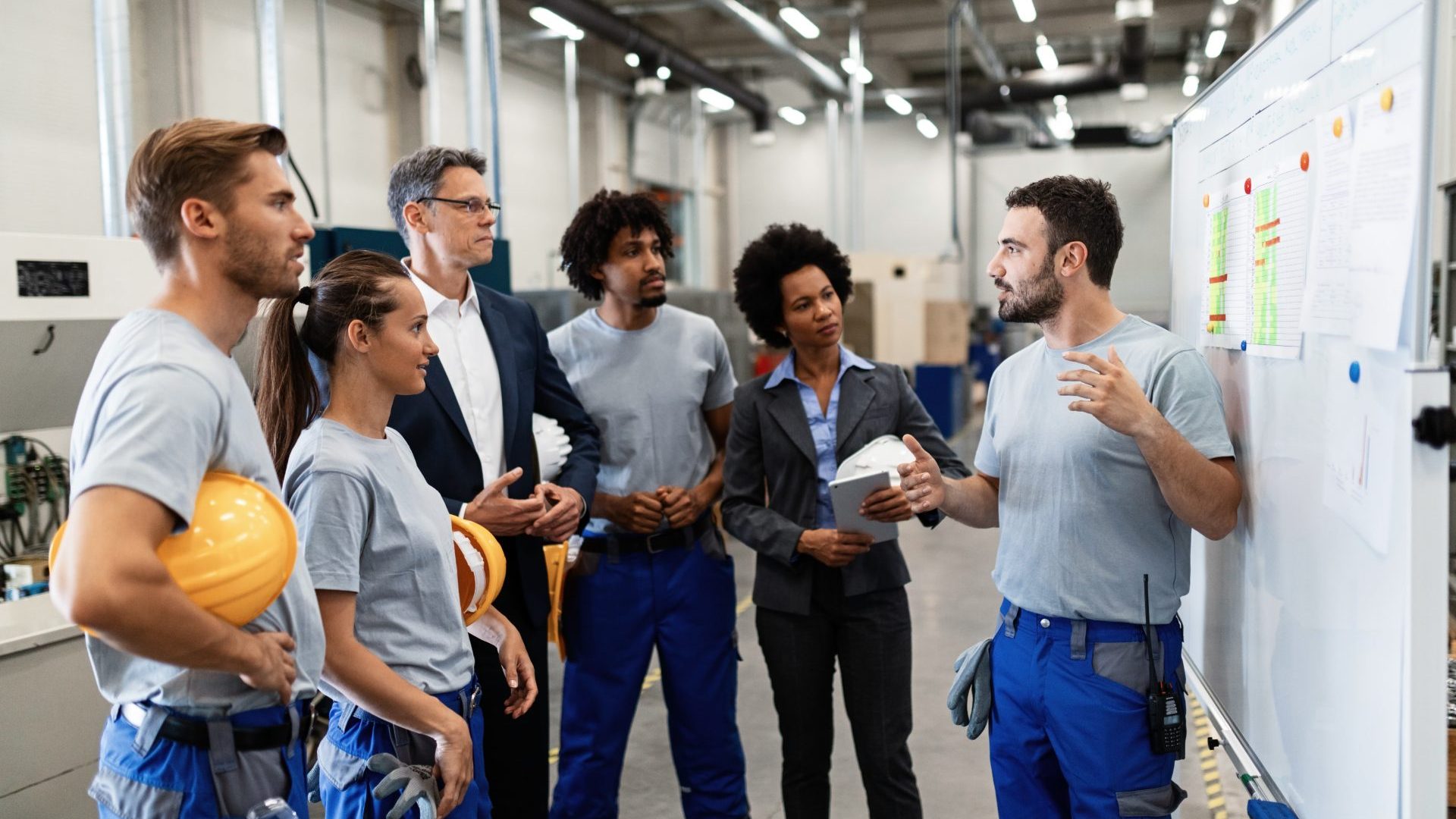 Group of people in a team meeting.