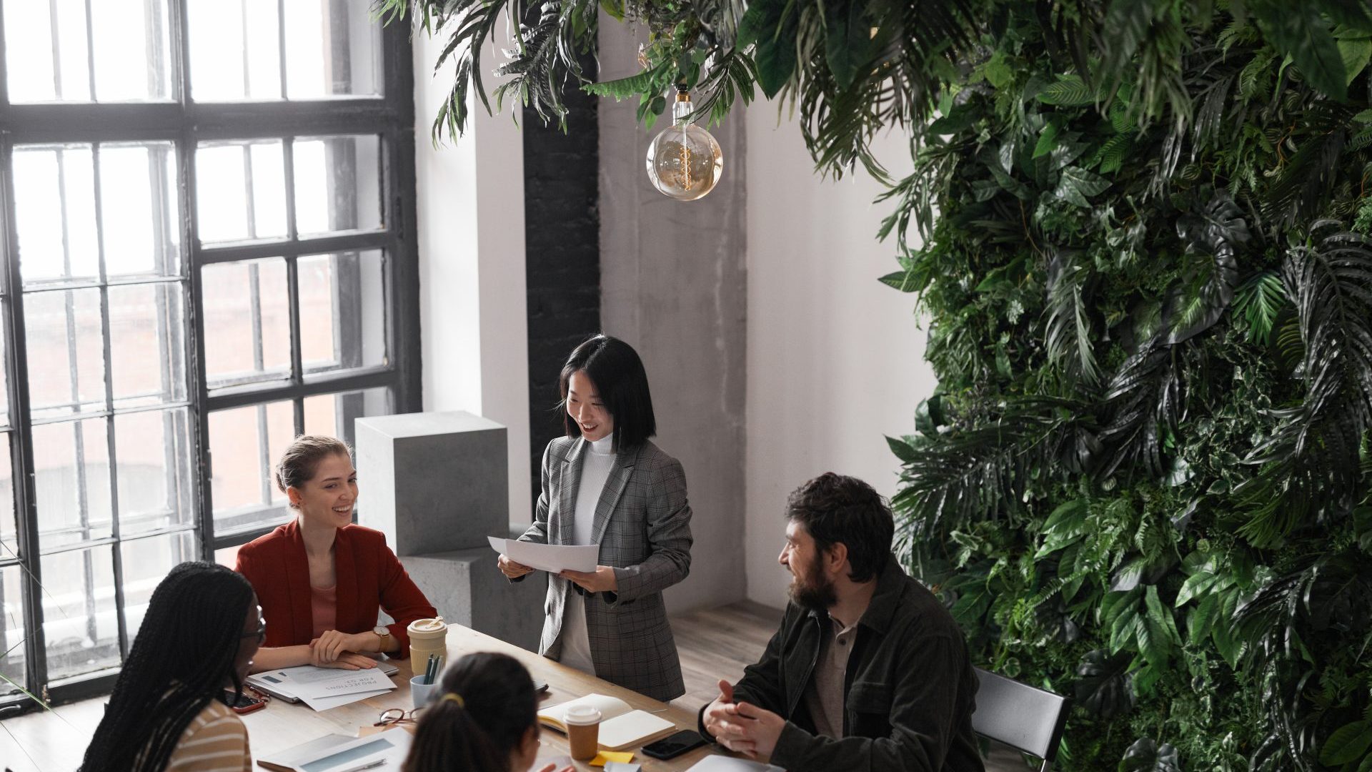 People in modern office space.