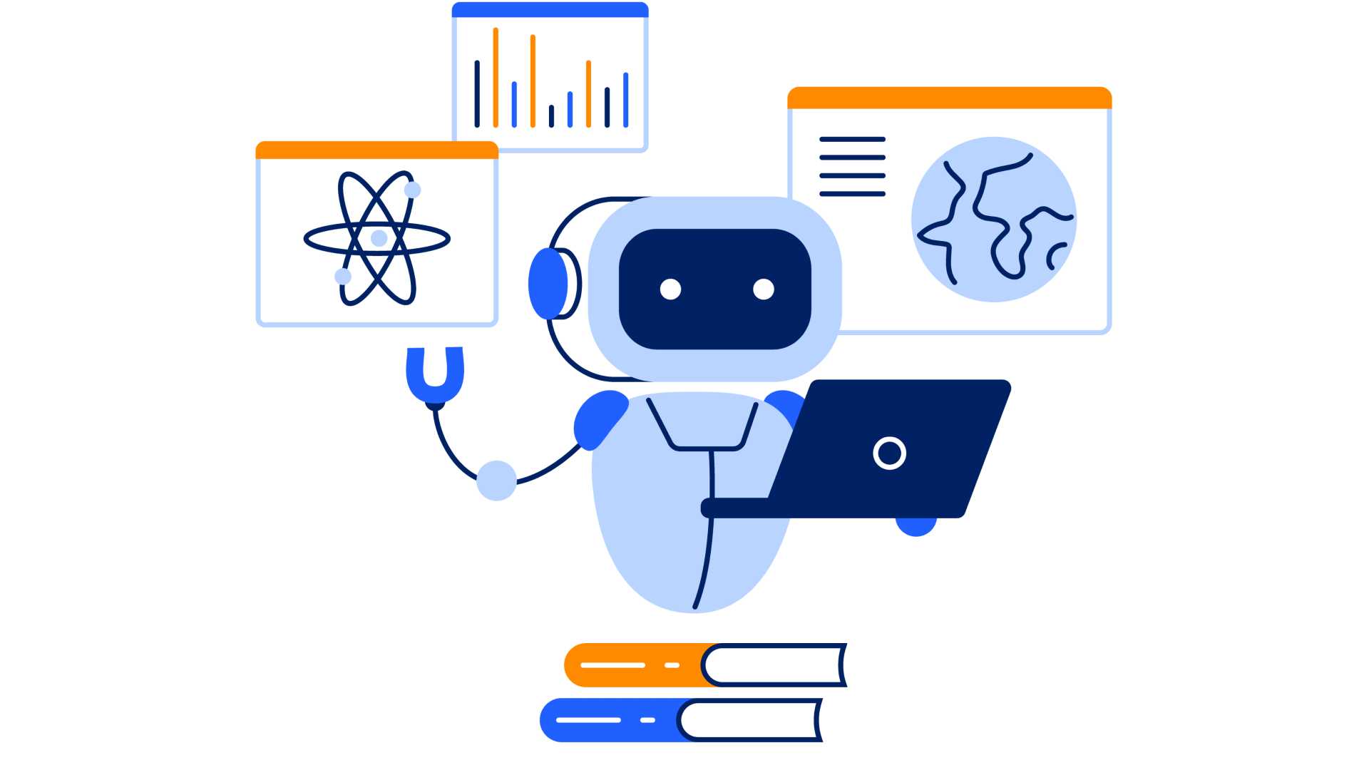 AI robot using laptop.
