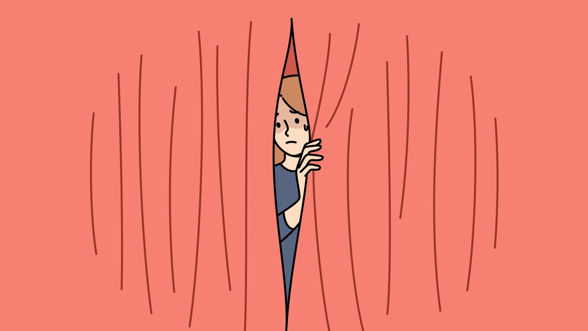 Afraid woman on stage.