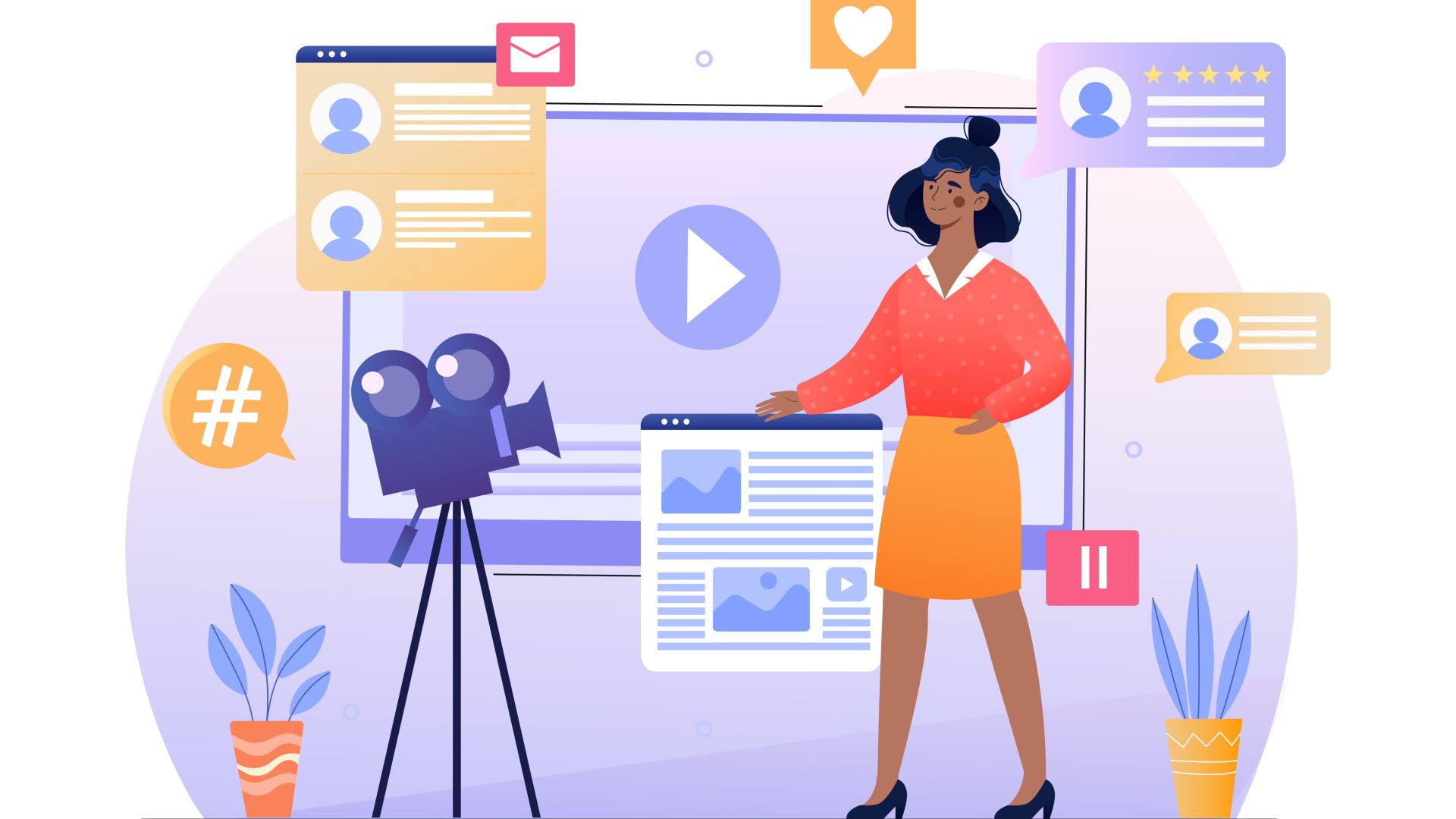 An illustration with video content imagery